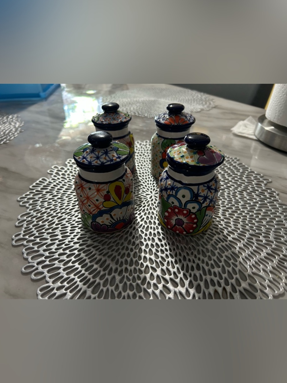 Hand-Painted Ceramic Spice Jars - Colorful Floral Set